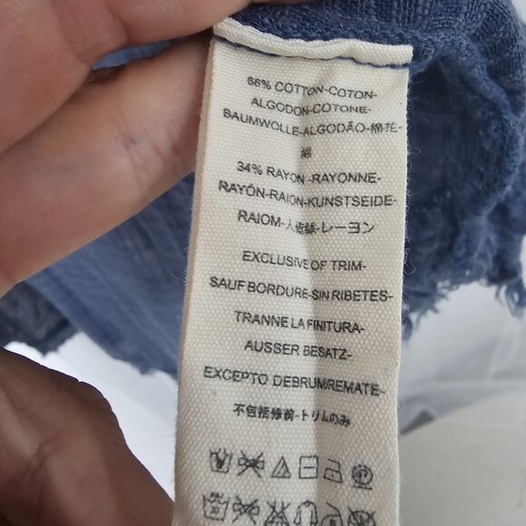 Free People Blue Plaid Blouse Peasant Boho Fringe Festival Grunge Hippie S - Picture 11 of 12